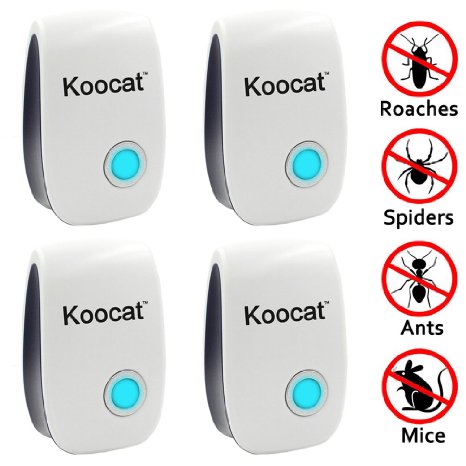 Set of 4 Koocat Ultrasonic Pest Control Repeller Repels Mice Rats Spiders Roaches Ants Flies Bugs Rodents Insects with the Latest High-Effective Ultrasonic Technology Free Night Light