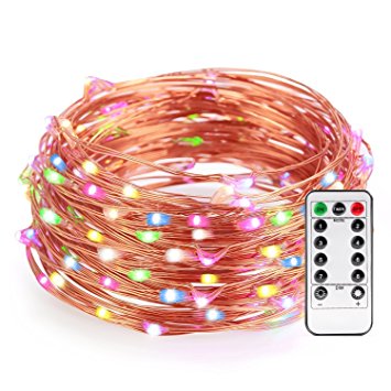 Colored Battery String Lights with Remote, Kohree Dimmable Starry Rope Lights,33Ft Flexible Copper Wire, Multi-color 100 LEDs Fairy Lights, Perfect for Weddings, Party, Bedroom, Xmas Holiday