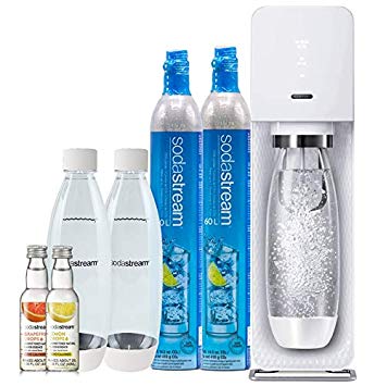 Sodastream Source Sparkling Water Maker with LED Fizz Indicator Display Bundle, with CO2, Bottles and Fruit Drops (White)