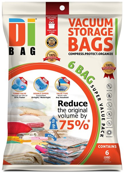 DIBAG ® - set of 6 -Jumbo Vacuum Storage Space Saver Bags (130x90)cm.