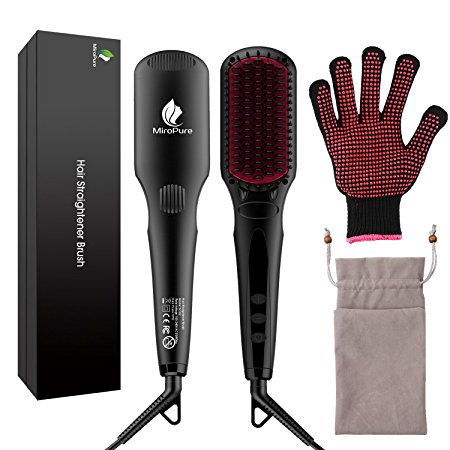 2-in 1 Ionic Hair Straightener Brush MCH Heating Hair Straightening Irons with Free Heat Resistant Glove and Temperature Lock Function