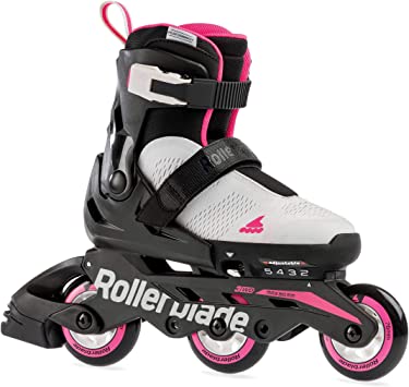 Rollerblade Microblade Free 3WD Kid's Size Adjustable Inline Skate, Grey and Candy Pink