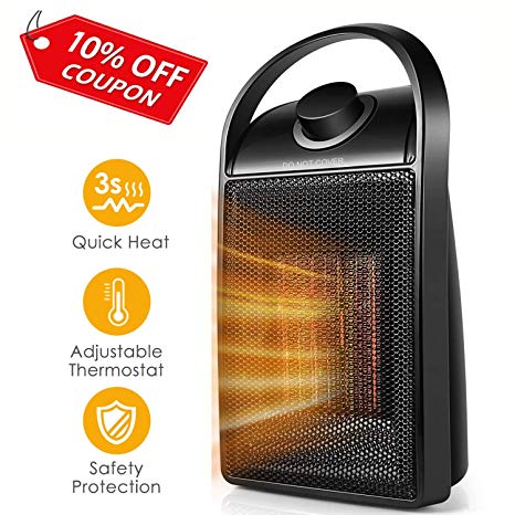 Space Heater, 1500 watt Personal ceramic portable mini heater desktop office home dorm, with adjustable thermostat