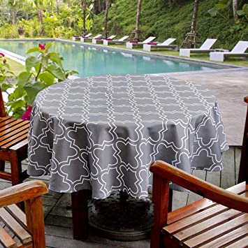 AooHome Faric Tablecloth, Spill-Proof Water Repellent Table Cover Geometric Design for BBQs, Machine Washable, Heavy Weight, 60 Inch Round, Charcoal