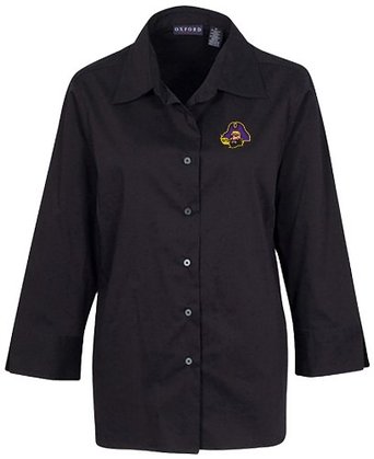 NCAA East Carolina Pirates Women's Solid Three Quarter Sleeve Button Front Blouse