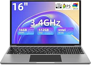 jumper Laptop 16 Inch, 16GB DDR5 512GB SSD, Quad Core N CPU, FHD IPS 1920x1200 Display, Notebook Computers with Cooling System, 38WH Battery, 2.4G 5G WiFi, BT4.0, Portable Business Student Laptops.