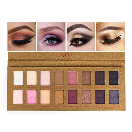 AFU Deluxe Eyeshadow Palette Matte   Shimmer 16 Colors Makeup Highly Pigmented Professional Natural Bronze Neutral Smokey Pink Tone Blendable Waterproof Eye Shadows Cosmetic