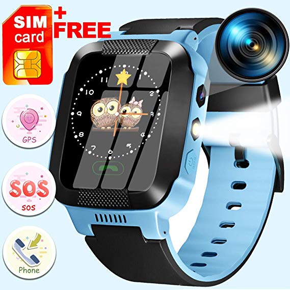 Kids Smart Watch Phone With GPS Tracker IP68 Waterproof for 3-14 Girls Boys 1.44"Touch Screen 2 Way SOS Call Smartwatch Camera Math Games Alarm Clock Anti-Lost Wristband Learning Toys Birthday Gifts