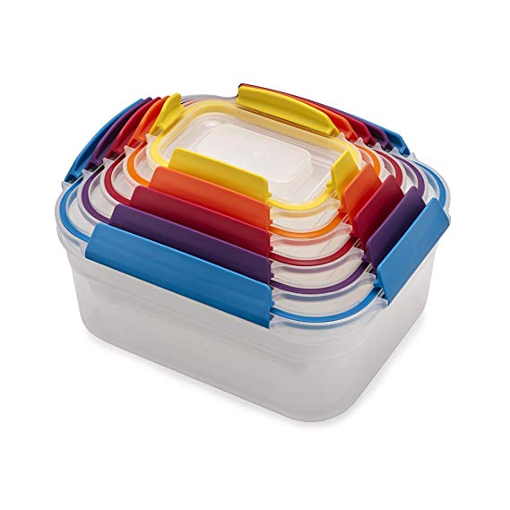 Joseph Joseph 81098 Nest Lock Plastic Food Storage Container Set with Lockable Airtight Leakproof Lids, 10-Piece, Multicolored