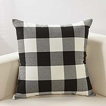 Black White Retro Checkers Plaids Linen Square Throw Pillow Cover Decorative Cushion Sham Pillowcase Cushion Case for Sofa 18 x 18 Inch
