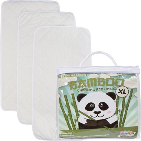 Bamboo Changing Pad Liners - 3 Pack - Anti Slip and Machine Washable - Super Soft Baby Wash Cloth Included