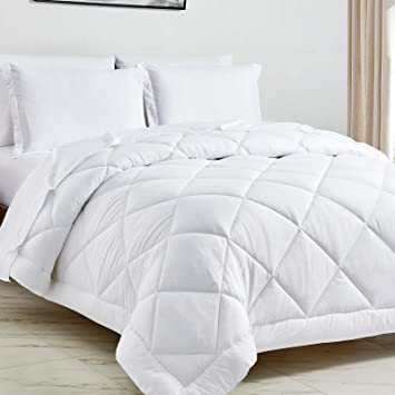 CozyLux Full/Queen Bed in a Bag 7-Pieces Comforter Sets with Comforter and Sheets White All Season Bedding Sets with Comforter, Pillow Shams, Flat Sheet, Fitted Sheet and Pillowcases