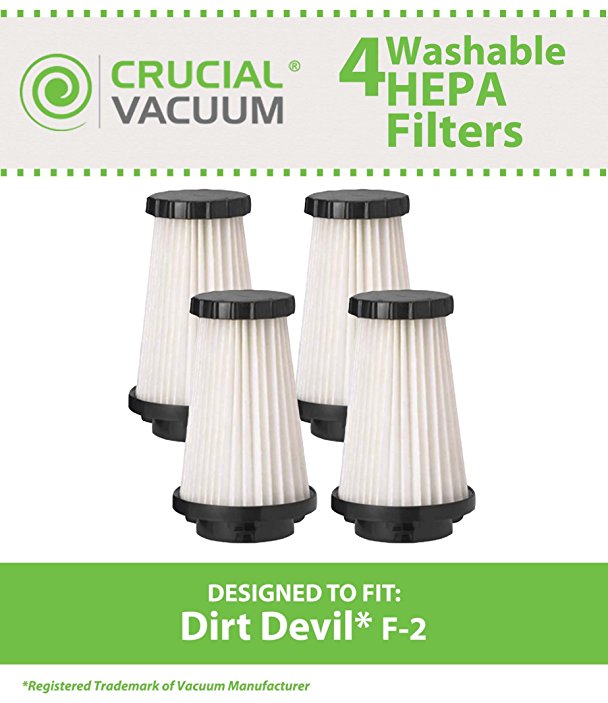 4 Replacement for Dirt Devil F2 HEPA Style Filter, Compatible With Part # 3SFA11500X, 3-F5A115-00X, 2SFA115000 & 42112, Washable & Reusable, by Think Crucial