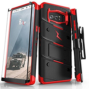 Samsung Galaxy Note 8 Case, Zizo [Bolt Series] FREE [Curved Full Glass Screen Protector]Kickstand[12 ft. Military Grade Drop Tested]Holster Note 8