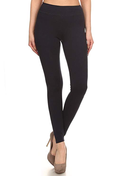2ND DATE Women's Basic Cotton Stretch Leggings with Comfort Waistband