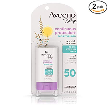 AVEENO Baby Continuous Protection Face Stick Sunscreen SPF 50, 0.5 oz (Pack of 2)