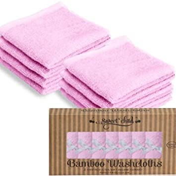 SWEET CHILD Bamboo Baby Washcloths (Bonus 8-Pack) - Premium Extra Soft (10"x10", Pinkk)