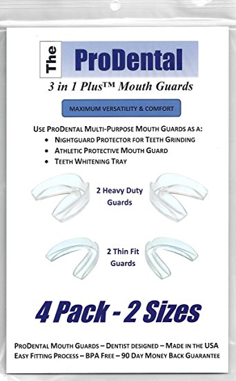 Professional Mouth Guard 4 pack from ProDental - BPA Free - Stops Teeth Grinding & Clenching - 2 Customizable Sizes for Optimal Comfort Night Guards - Hygienic, FDA Approved Soft Material, Made in USA