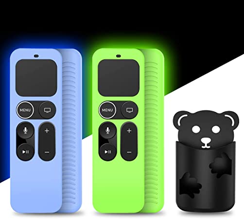 [2Pack] Protective Case Compatible for Apple TV 4K 5th, 4th Gen Remote,Remote Case Holder Skin for Apple TV Siri Remote Control,Anti-Slip Shock Absorption Remote Back Cover (Glow Green Glow Blue)