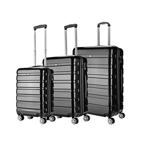 Luggage Set ABS & PC Hard Shell Lightweight Travel Suitcase 4 Wheels Carry On Trolley, Approved for EasyJet, British Airways, Virgin Atlantic, KLM and Many More. 19" 24" 28" (Set of 3, Black)