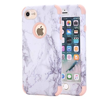 AOKER iPhone 7 Case, iPhone 8 Case, [Marble Design] Three Layer Shockproof Anti-Scratch Full-Body Protective Armor Defender Protective Case Cove for Apple iPhone 7 / iPhone 8 (Rosegold)