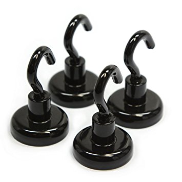 The Best Magnetic Hooks, 40 LB Holding Power Each in Black Color, CMS Magnetics Hooks - 4 Pieces