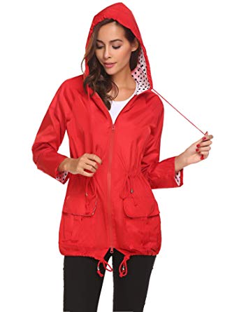 BEAUTEINE Rain Jacket Women Waterproof with Hood Lightweight Packable Active Outdoor Raincoats