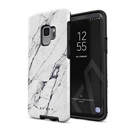 BURGA Phone Case Compatible with Samsung Galaxy S9 Satin White Marble Cute for Girls Heavy Duty Shockproof Dual Layer Hard Shell   Silicone Protective Cover