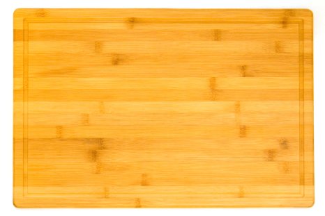 Thick Bamboo CuttingChopping Board - Food and Pastry Serving Platter - 18x12 For Vegetables Meats Breads and Cheese with JuiceDrip Groove by Bamboo Garden