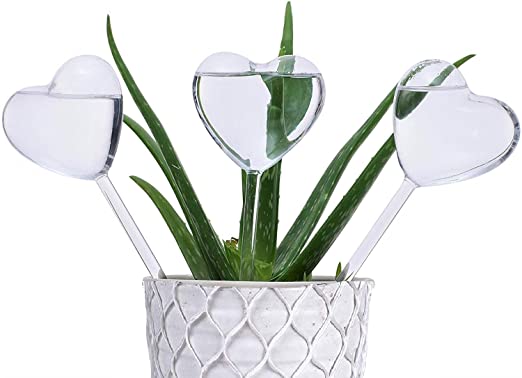 E-KAY 3 Pack Plant Waterer Self Watering Globes,Heart Shape Hand Blown Transparent Durable Clear Glass Aqua Bulbs Automatic İndoor Globe