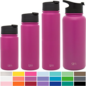 Simple Modern Summit Water Bottle   Extra Lid - Vacuum Insulated 18/8 Stainless Steel Powder Coated - 6 Sizes, 22 Colors