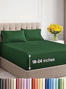 CGK Unlimited Extra Deep Twin Sheet Set- 4 Piece Breathable & Cooling Sheets- Hotel Luxury Bed Sheets Set- Easy Fit- Wrinkle Free & Comfy Sheets Set- Emerald Green