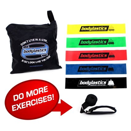 BODYLASTICS PREMIUM LOOP Resistance Bands Set. Includes 5 **Best Quality Loop Resistance Bands, Custom Designed Door Anchor, Carry Bag, and FREE IOS/Android App.