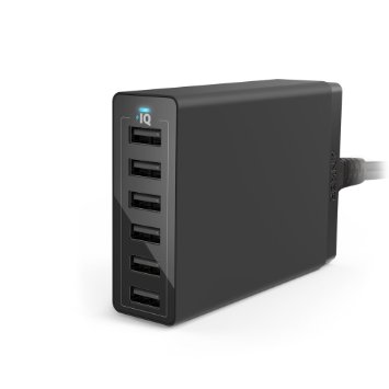 Anker PowerPort 6 High Power Fast 60W 6-Port Desktop USB Mains Charger with PowerIQ Technology for iPhone iPad Samsung S6  S6 Edge Nexus HTC M9 Nokia Motorola and More Black