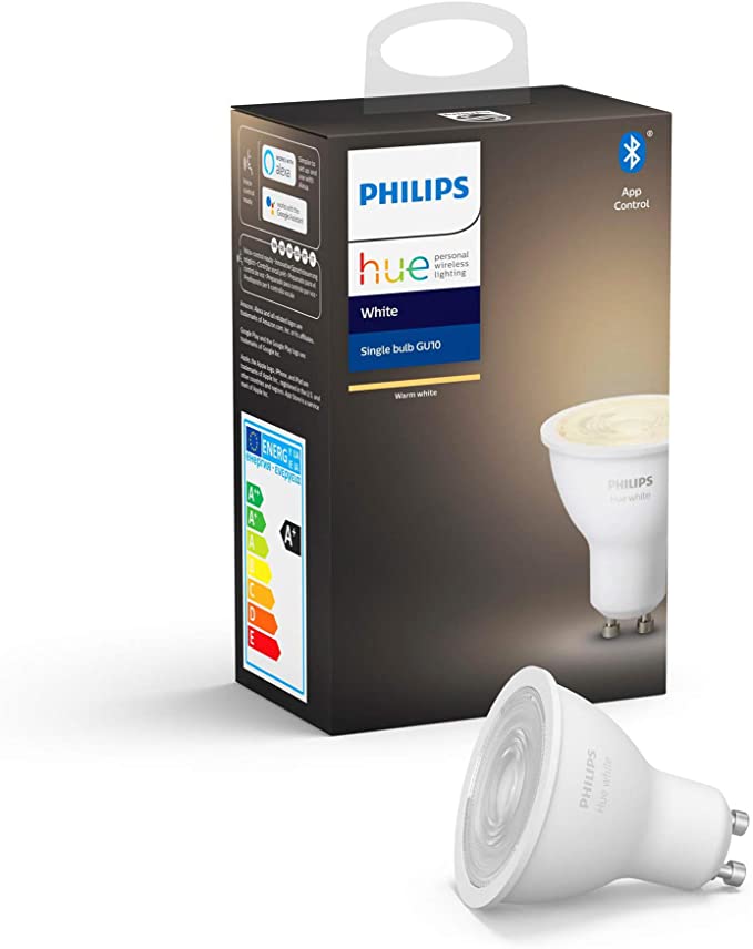 Philips Hue White Single Smart SpotLight Bulb LED [GU10 Spot] with Bluetooth, Works with Alexa and Google Assistant, and Apple HomeKit