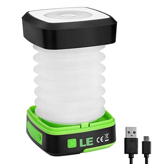 LE Collapsible LED Camping Lantern, Portable, 3 Lighting Modes, USB Rechargeable Tent Light for Caming, Hiking, Fishing, Emergency and More