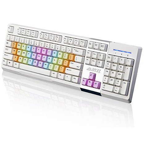USPRO Gaming Keyboard Keycaps DIY Mechanical Feel Backlit Ergonomic A-Jazz Game Keyboard USB 7 Colors 104 Keys for Windows XP Win 7 Mac OS, AK10 Rainbow Edition White