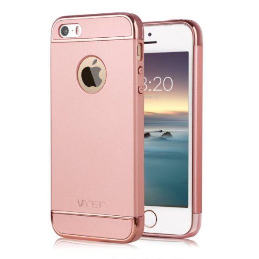 iPhone SE Case, Vansin 3 In 1 Ultra Thin and Slim Hard Case Coated Non Slip Matte Surface with Electroplate Frame for Apple iPhone 5, iPhone 5S, iPhone SE -- Rose Gold
