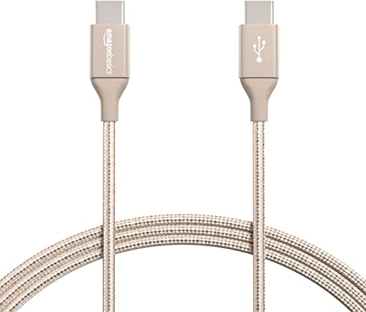 AmazonBasics Double Braided Nylon USB Type-C to Type-C 2.0 Cable | 1.8 m, Gold