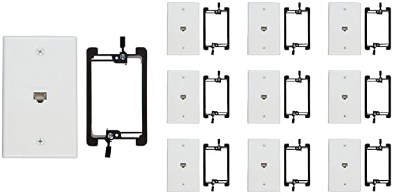 Buyer's Point 1 Port Cat6 Wall Plate, Female-Female White with Single Gang Low Voltage Mounting Bracket Device (10, 1 Port)
