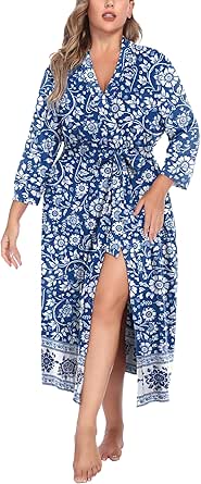 IN'VOLAND Womens Plus Size Kimono Robes Long Knit Bathrobe V Neck Ladies Loungewear Lightweight Soft Sleepwear 1X-5X