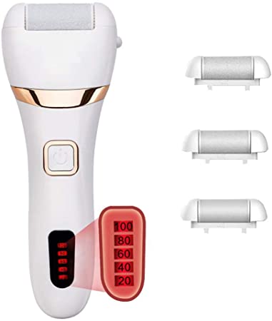 BOMPOW Callus and Hard Skin Remover, Electric Foot File with 3 Roller Heads and Rechargeable Foot Care Tool for Dry Dead and Cracked Feet, White