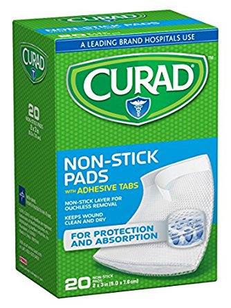 Curad Non-Stick Pads, 2 Inches X 3 Inches with Adhesive Tabs, 20 count
