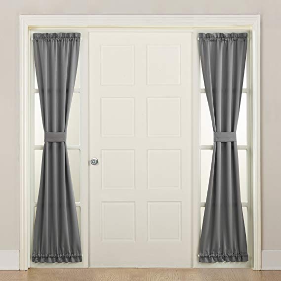 Sun Zero Barrow Front Door Sidelight Curtain Panel with Tie Back, Grey, 26 x 72