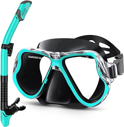 Kekilo Snorkel Mask Set for Adults, Anti-Fog Adjustable Panoramic View Swim Mask Dry Top Snorkel Kit, Scuba Diving Swimming Training Equipment for Men and Women