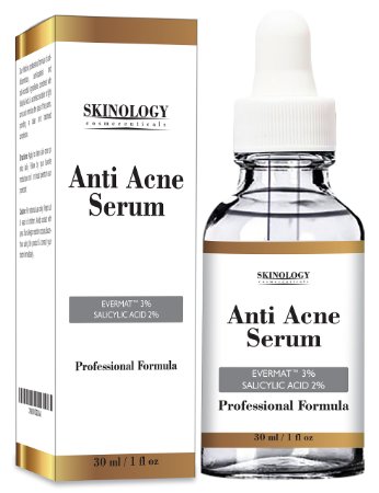 Acne Treatment for Face and Pore Minimizer Serum - Dermatologist Tested Product Made with Revolutionary Evermat and Organic Ingredients to Help Control and Get Rid of Acne Scars and Spots - for All Ages 1oz
