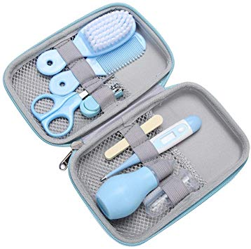 Semme Baby Grooming Kit, 8 in 1 Baby Hair Brush/Nail Clipper/Nose Cleaner/Finger Toothbrush/Nail Scissors/Manicure Kit for Baby Care Keep Healthy and Clean(Blue)