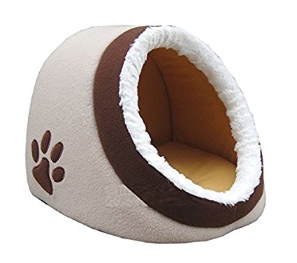 HERITAGE PET CAT KITTEN SOFT PLUSH IGLOO BED WARM CAVE HOUSE MAT PUPPY DOG SNUG (5258C BEIGE IGLOO CAT BED)