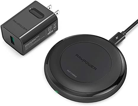 Fast Wireless Charger RAVPower 7.5W Compatible iPhone 11/Xs MAX/XR/XS/X/8/8 Plus, with HyperAir, 10W Compatible Galaxy S9, S9 , S8, S7 & Note 8 and All Qi-Enabled Devices (QC 3.0 Adapter Included)