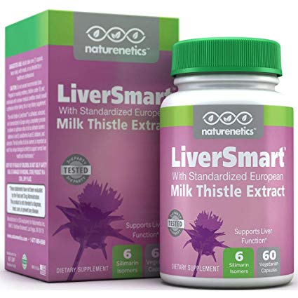 Milk Thistle Liver Cleanse Detox & Support Supplement - LiverSmart by Naturenetics: 145mg Silymarin – 6 Liver Detoxifier & Regenerator Ingredients Including Dandelion Root & Artichoke – Vegan – Tested